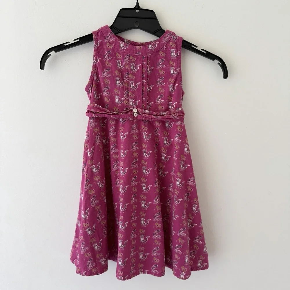 April Cornell Girls Dress Size 2 Pink Fox Print 100% Cotton Belted Cottagecore